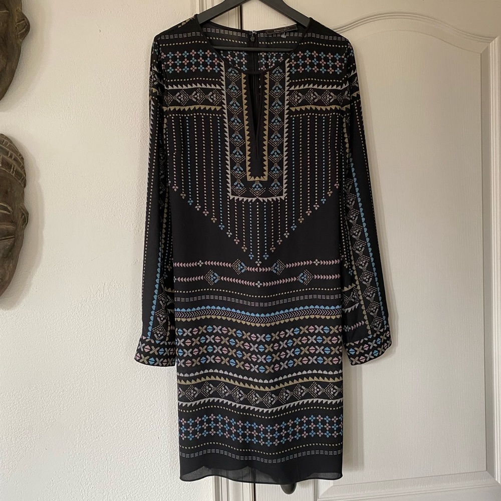 BCBG Maxazria Patterned Black and Blue Women's Dress